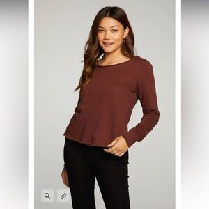 NWT Chaser Linen French‎ Terry Long Sleeve Cross Back Pullover S